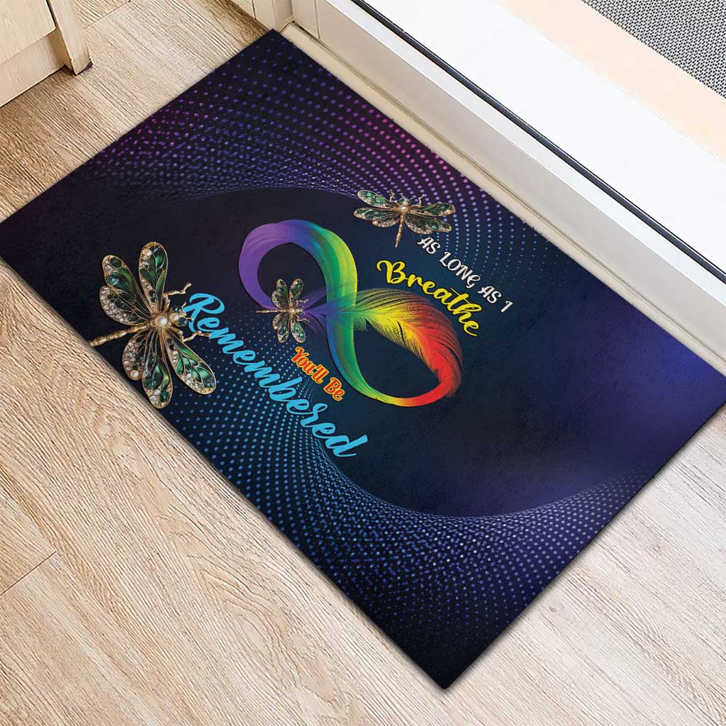 As Long As I Breathe You'll Be Remembered Rubber Doormat Feather Infinity Luxury Dragonfly - Wonder Print Shop