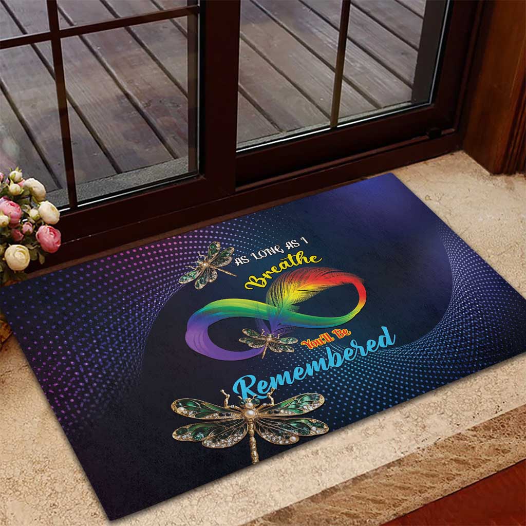 As Long As I Breathe You'll Be Remembered Rubber Doormat Feather Infinity Luxury Dragonfly - Wonder Print Shop
