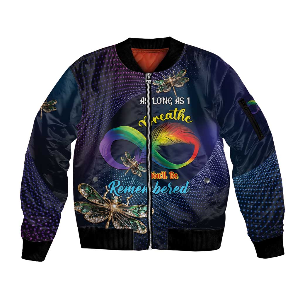 Personalized As Long As I Breathe You'll Be Remembered Sleeve Zip Bomber Jacket Feather Infinity Luxury Dragonfly - Wonder Print Shop