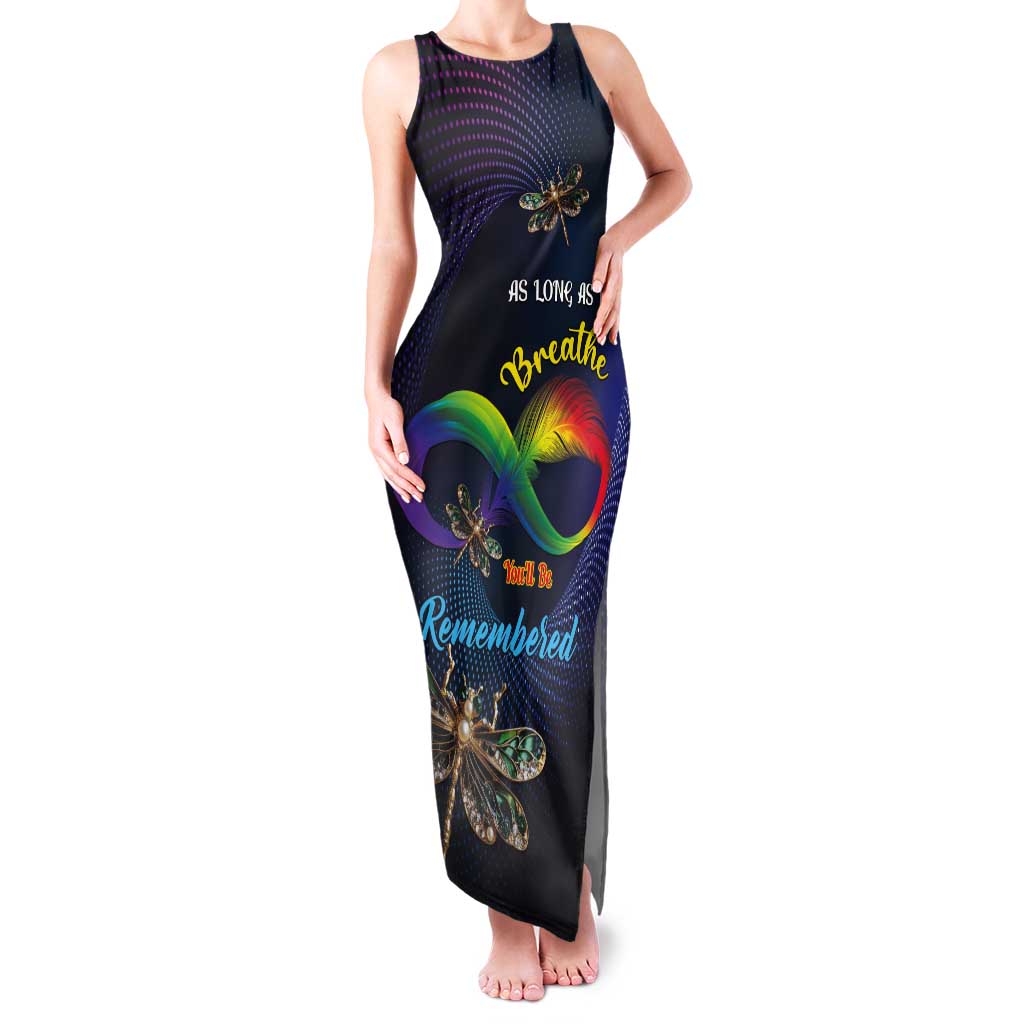 Personalized As Long As I Breathe You'll Be Remembered Tank Maxi Dress Feather Infinity Luxury Dragonfly - Wonder Print Shop