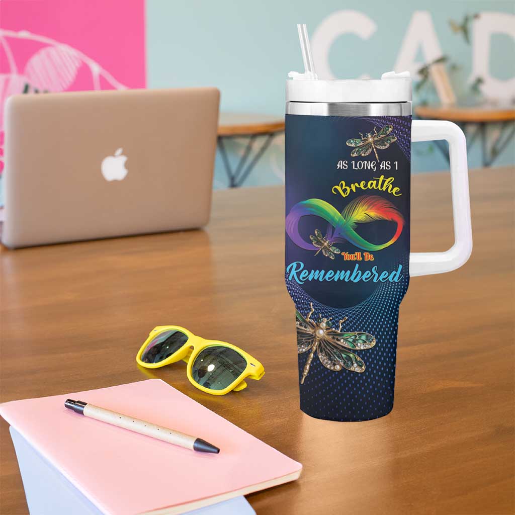 Personalized As Long As I Breathe You'll Be Remembered Tumbler With Handle Feather Infinity Luxury Dragonfly - Wonder Print Shop