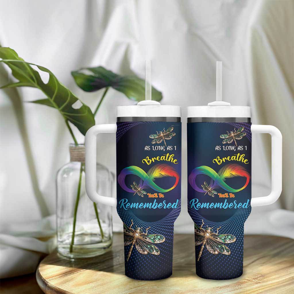 Personalized As Long As I Breathe You'll Be Remembered Tumbler With Handle Feather Infinity Luxury Dragonfly - Wonder Print Shop