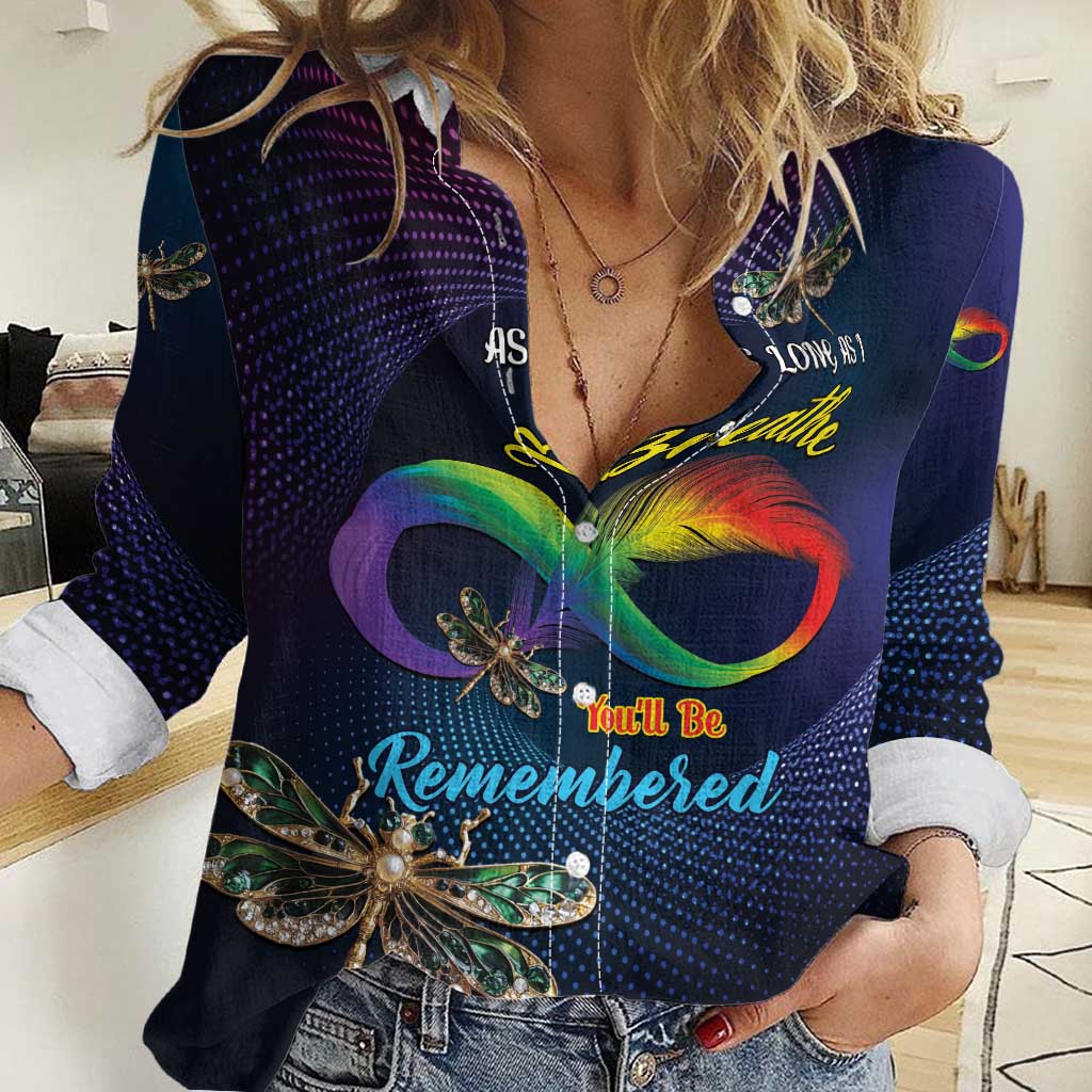 Personalized As Long As I Breathe You'll Be Remembered Women Casual Shirt Feather Infinity Luxury Dragonfly - Wonder Print Shop