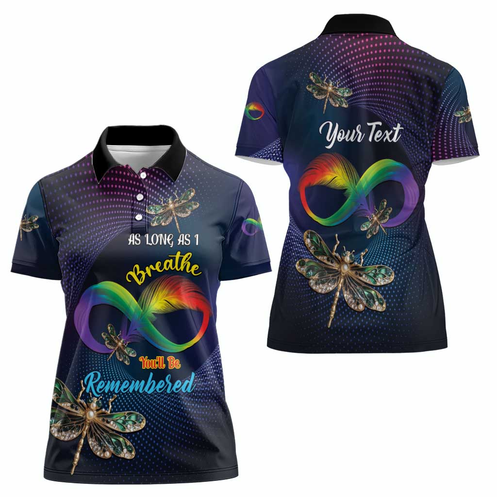 Personalized As Long As I Breathe You'll Be Remembered Women Polo Shirt Feather Infinity Luxury Dragonfly - Wonder Print Shop