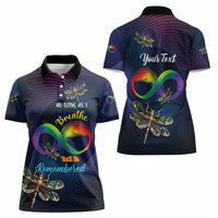 Personalized As Long As I Breathe You'll Be Remembered Women Polo Shirt Feather Infinity Luxury Dragonfly - Wonder Print Shop