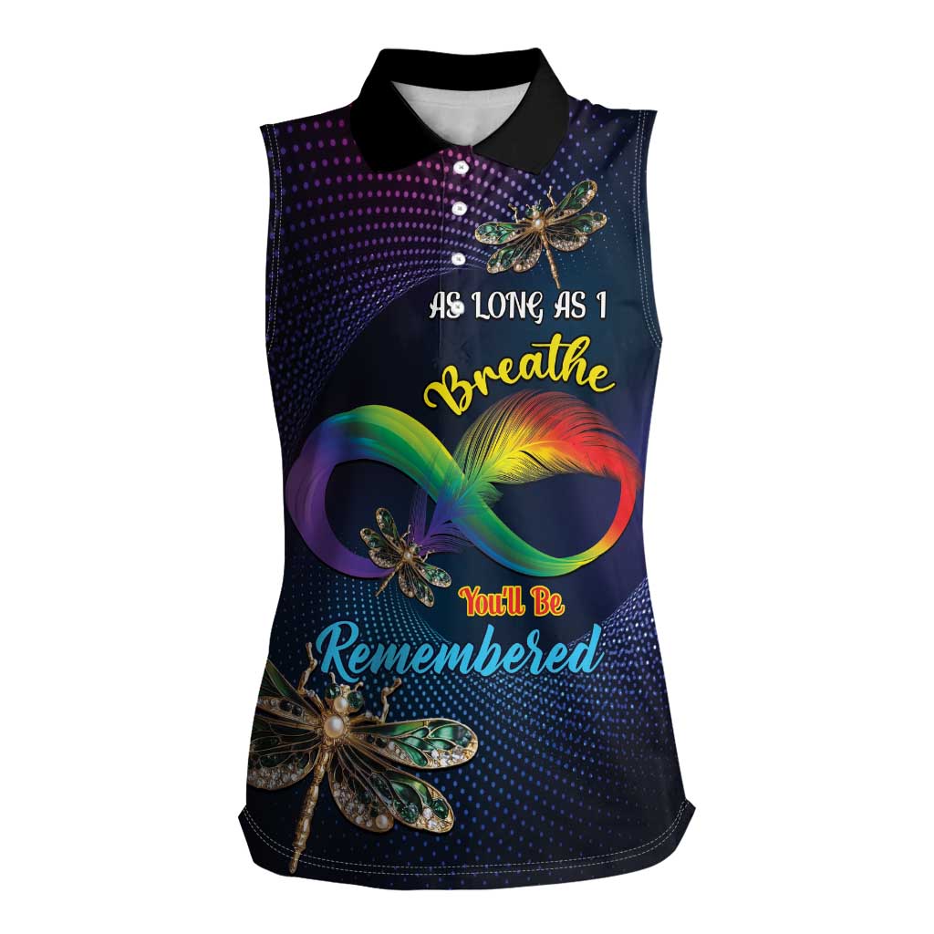 Personalized As Long As I Breathe You'll Be Remembered Women Sleeveless Polo Shirt Feather Infinity Luxury Dragonfly - Wonder Print Shop