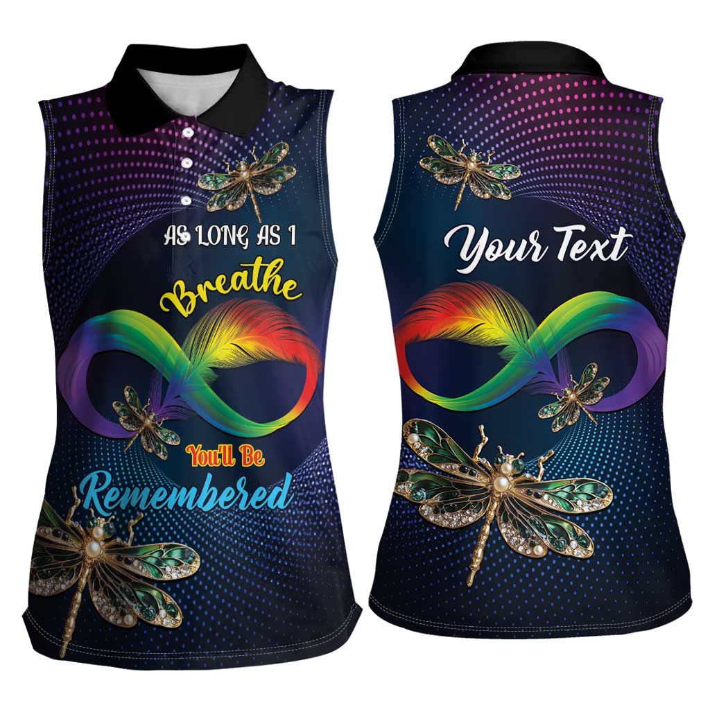 Personalized As Long As I Breathe You'll Be Remembered Women Sleeveless Polo Shirt Feather Infinity Luxury Dragonfly - Wonder Print Shop