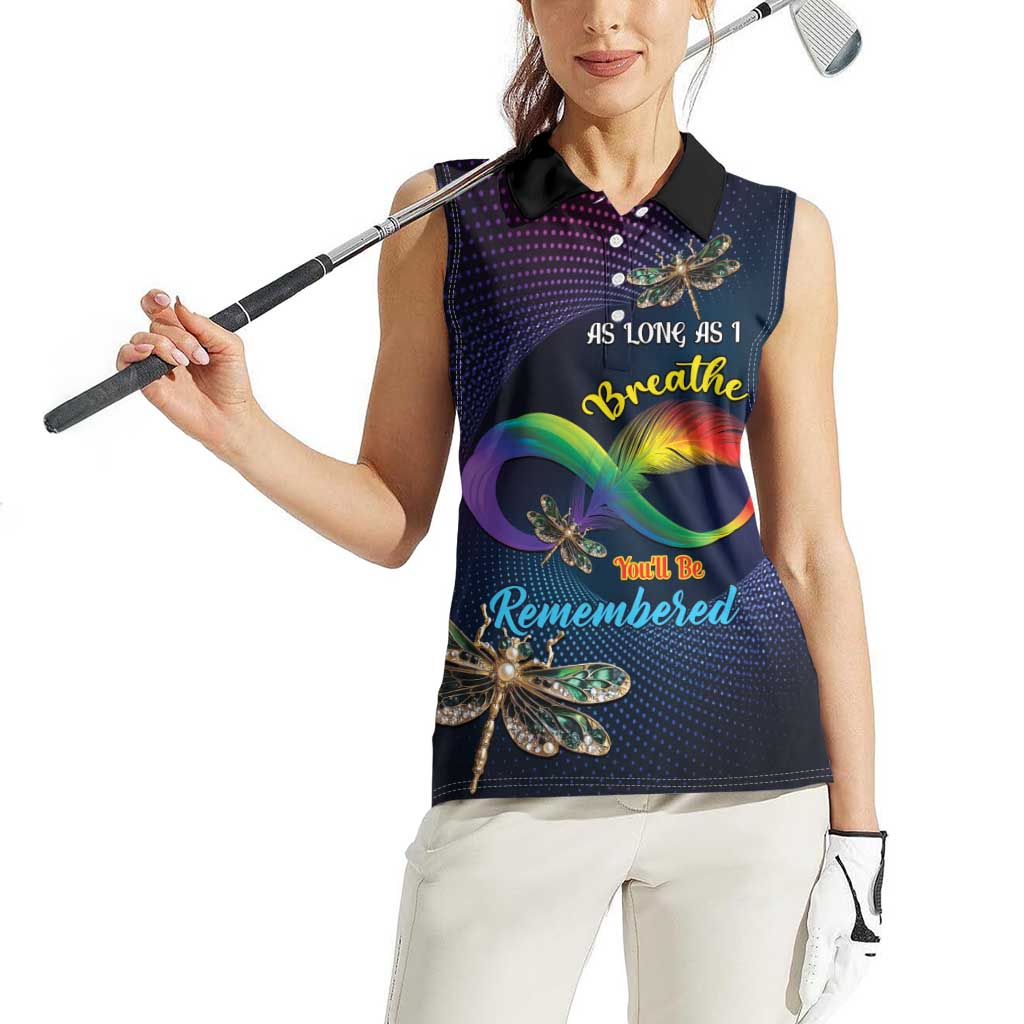 Personalized As Long As I Breathe You'll Be Remembered Women Sleeveless Polo Shirt Feather Infinity Luxury Dragonfly - Wonder Print Shop