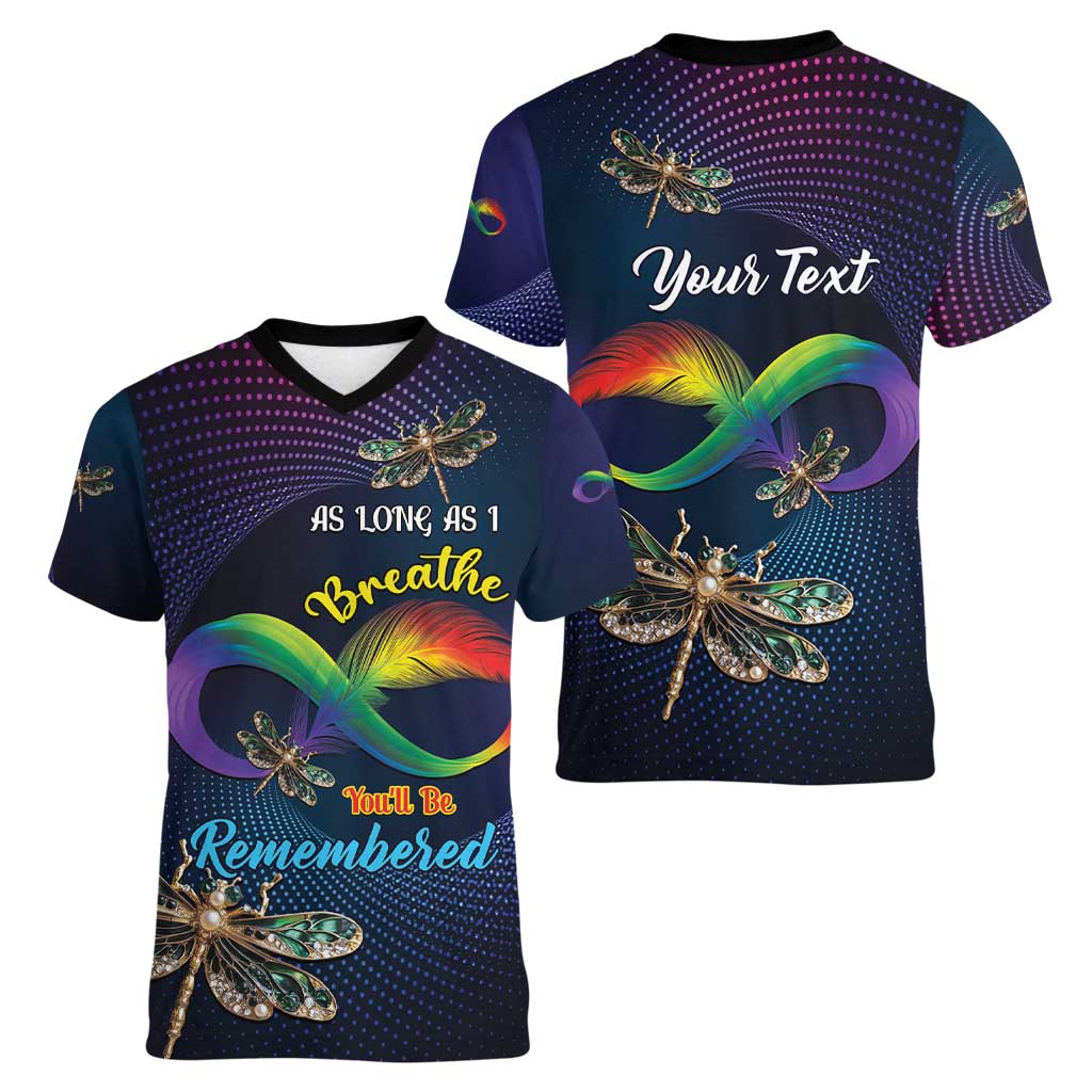 Personalized As Long As I Breathe You'll Be Remembered Women V-Neck T-Shirt Feather Infinity Luxury Dragonfly - Wonder Print Shop