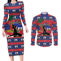 Personalized Ayiti Jwaye Nwel Couples Matching Long Sleeve Bodycon Dress and Long Sleeve Button Shirt Haiti Merry Christmas - Wonder Print Shop
