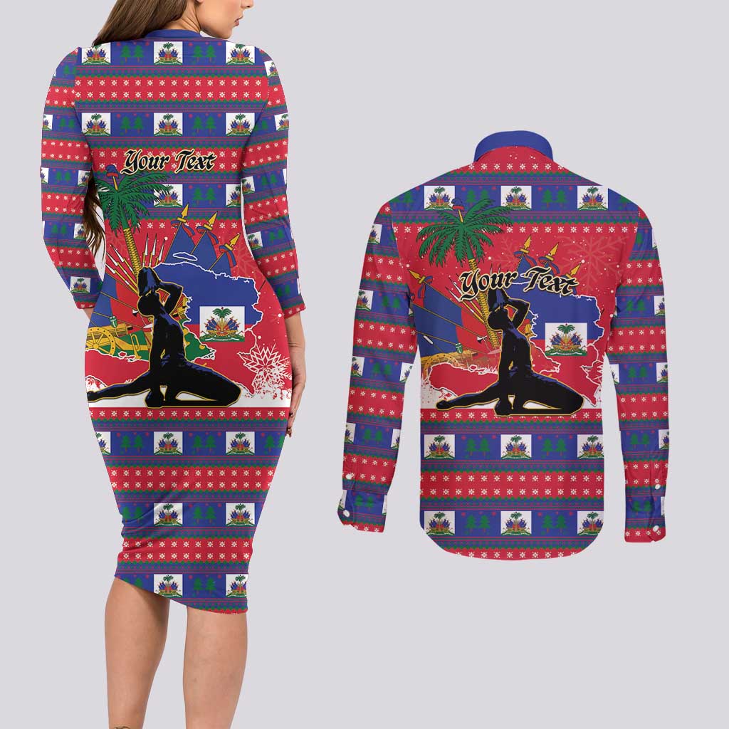 Personalized Ayiti Jwaye Nwel Couples Matching Long Sleeve Bodycon Dress and Long Sleeve Button Shirt Haiti Merry Christmas - Wonder Print Shop