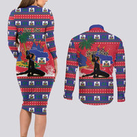 Personalized Ayiti Jwaye Nwel Couples Matching Long Sleeve Bodycon Dress and Long Sleeve Button Shirt Haiti Merry Christmas - Wonder Print Shop