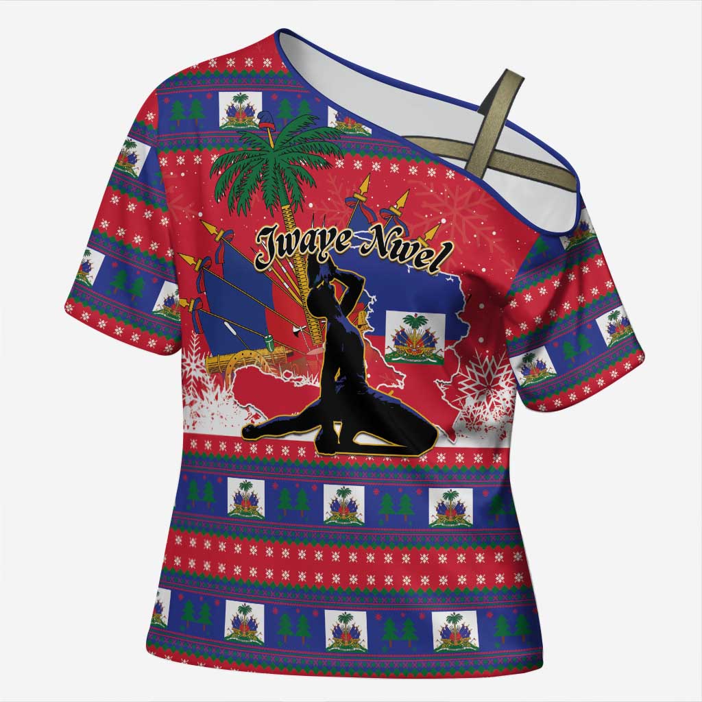 Personalized Ayiti Jwaye Nwel Cross Shoulder Shirt Haiti Merry Christmas - Wonder Print Shop