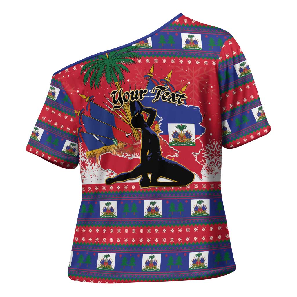 Personalized Ayiti Jwaye Nwel Cross Shoulder Shirt Haiti Merry Christmas - Wonder Print Shop