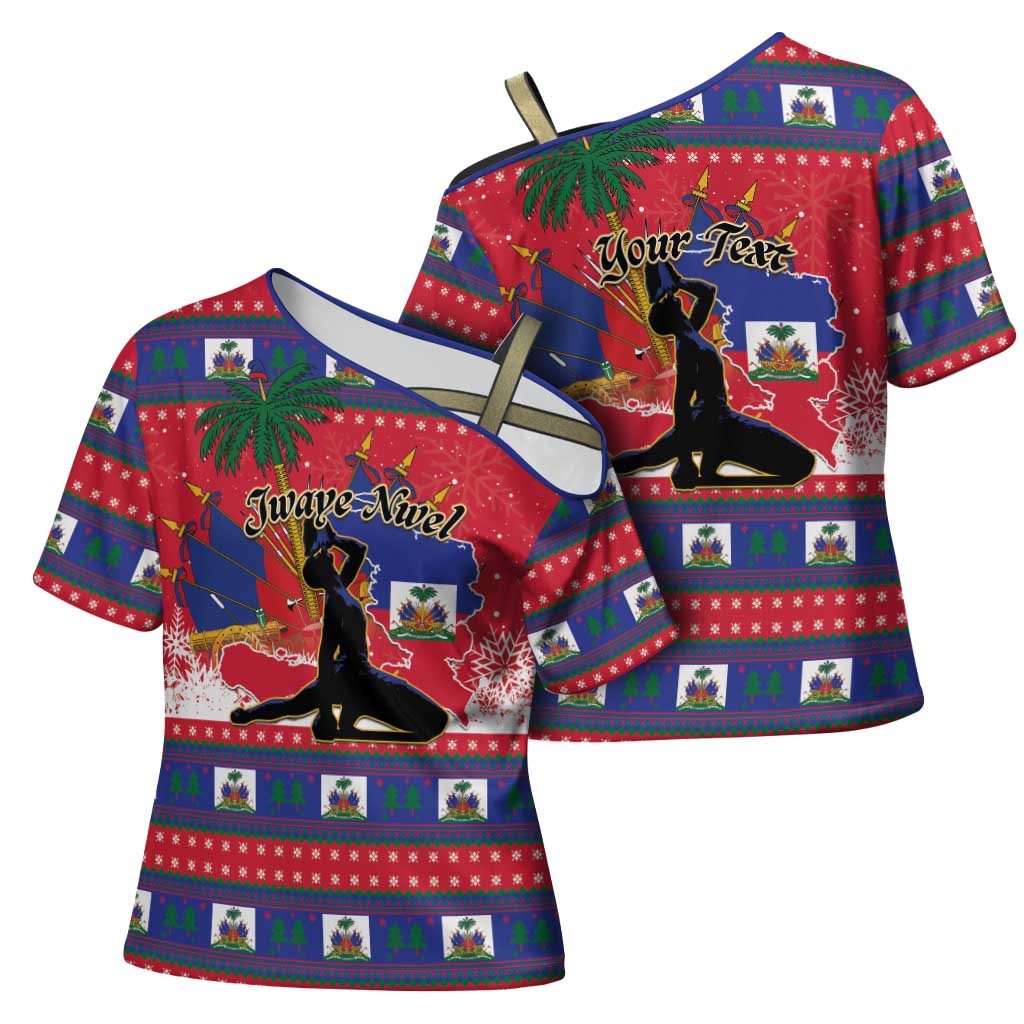 Personalized Ayiti Jwaye Nwel Cross Shoulder Shirt Haiti Merry Christmas - Wonder Print Shop