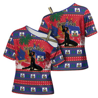 Personalized Ayiti Jwaye Nwel Cross Shoulder Shirt Haiti Merry Christmas - Wonder Print Shop