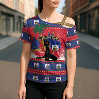 Personalized Ayiti Jwaye Nwel Cross Shoulder Shirt Haiti Merry Christmas - Wonder Print Shop