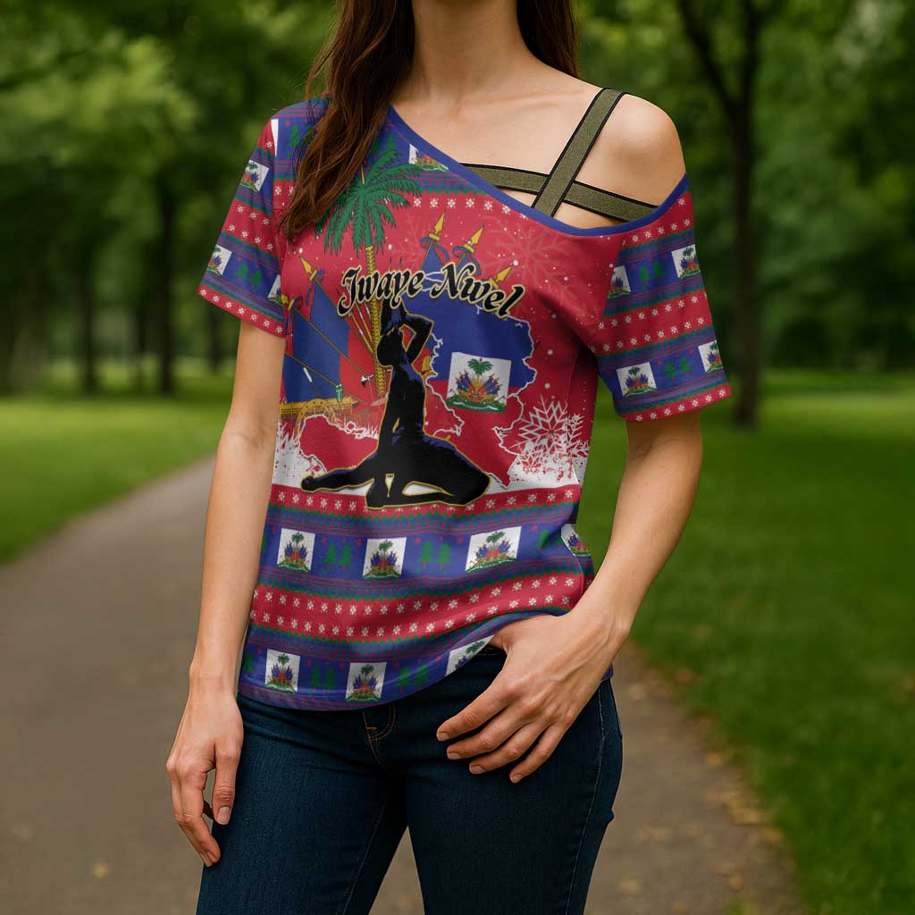 Personalized Ayiti Jwaye Nwel Cross Shoulder Shirt Haiti Merry Christmas - Wonder Print Shop