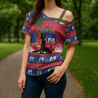 Personalized Ayiti Jwaye Nwel Cross Shoulder Shirt Haiti Merry Christmas - Wonder Print Shop