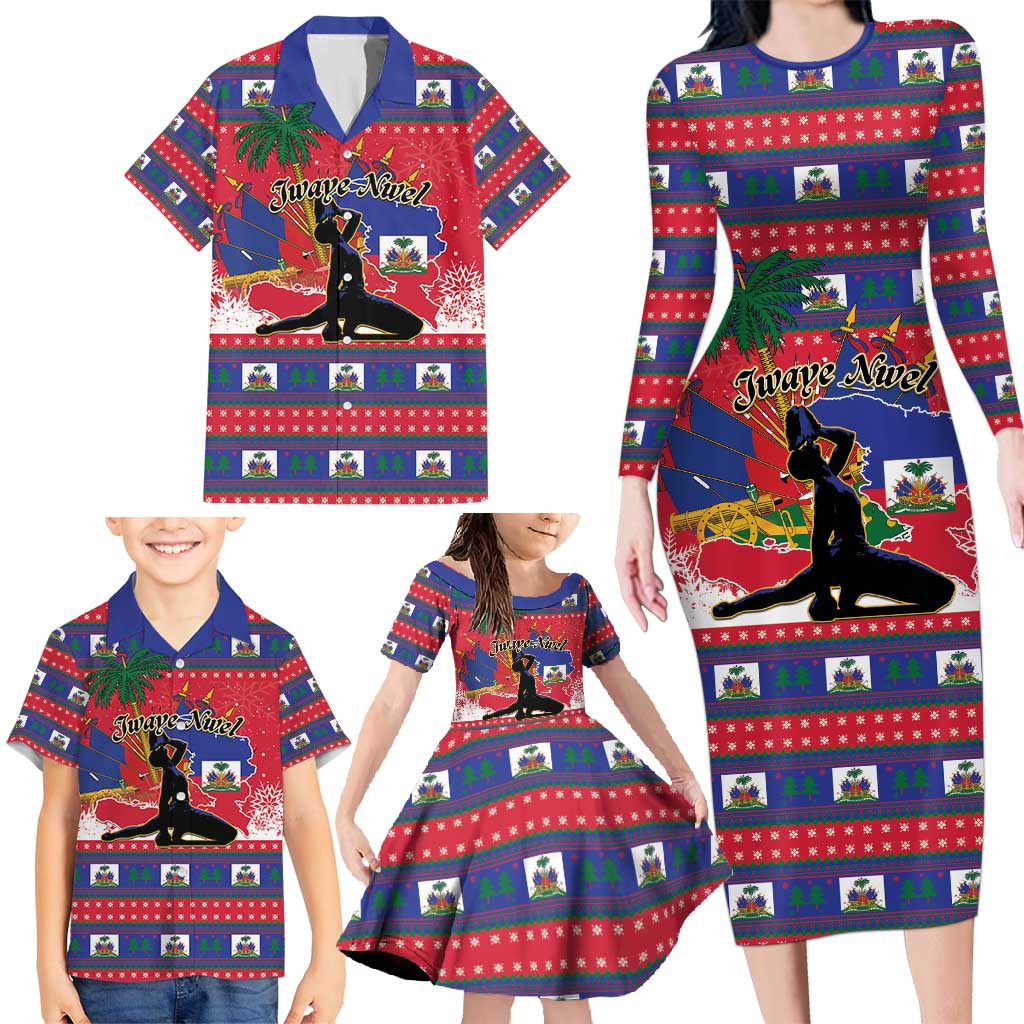 Personalized Ayiti Jwaye Nwel Family Matching Long Sleeve Bodycon Dress and Hawaiian Shirt Haiti Merry Christmas - Wonder Print Shop