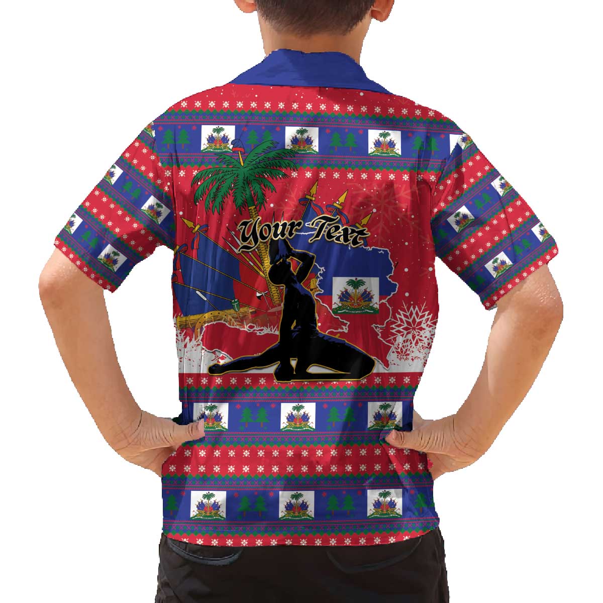 Personalized Ayiti Jwaye Nwel Family Matching Off The Shoulder Long Sleeve Dress and Hawaiian Shirt Haiti Merry Christmas - Wonder Print Shop