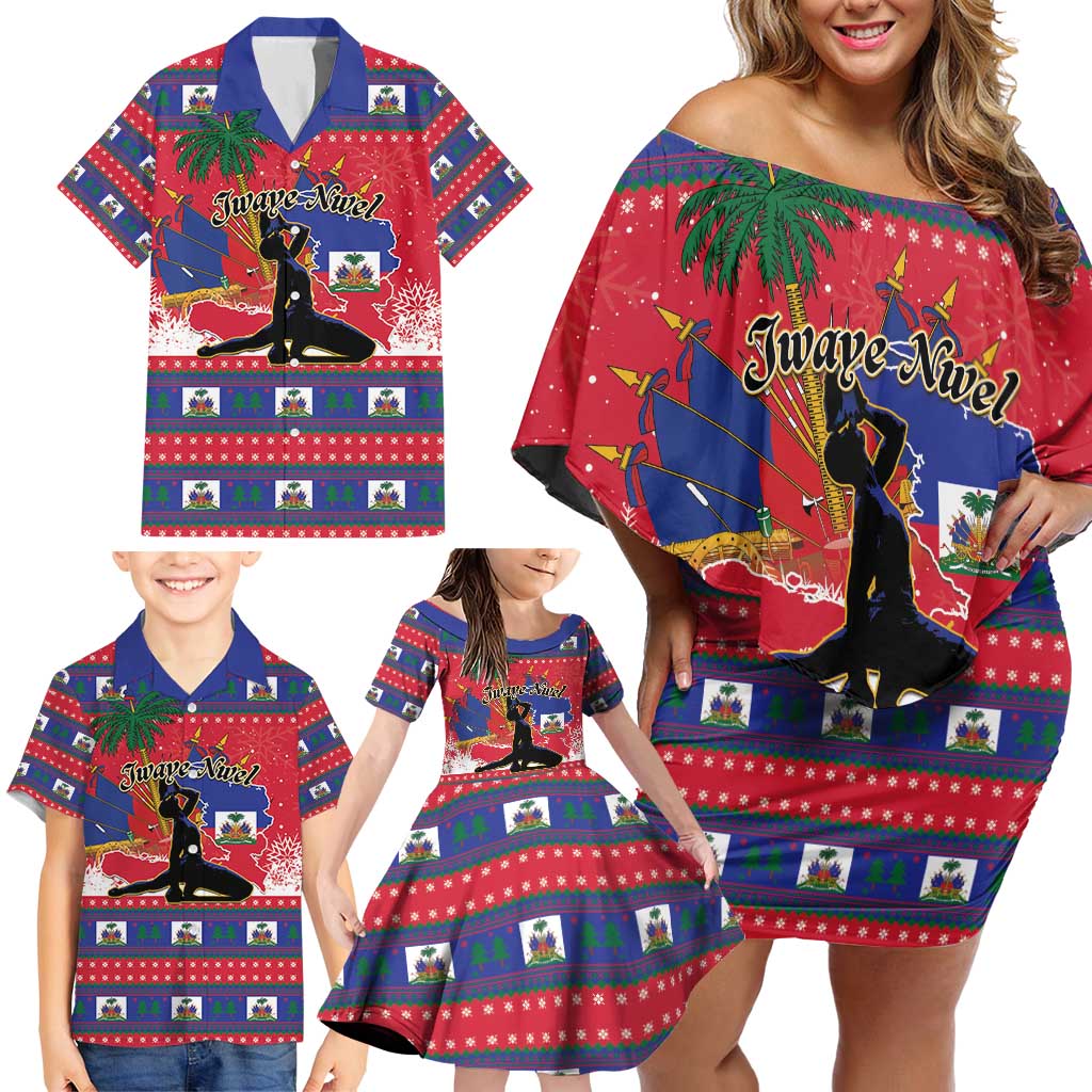 Personalized Ayiti Jwaye Nwel Family Matching Off Shoulder Short Dress and Hawaiian Shirt Haiti Merry Christmas - Wonder Print Shop