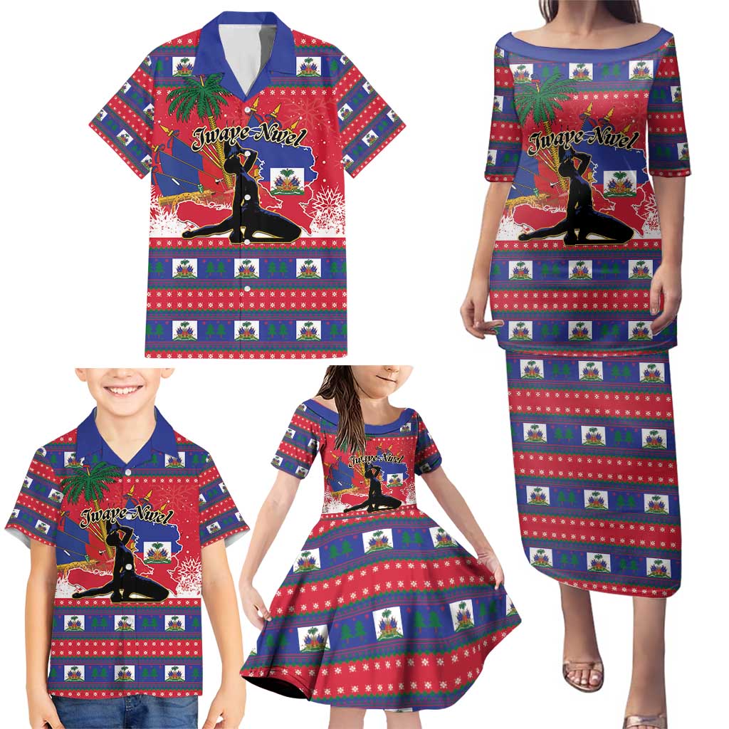 Personalized Ayiti Jwaye Nwel Family Matching Puletasi and Hawaiian Shirt Haiti Merry Christmas - Wonder Print Shop