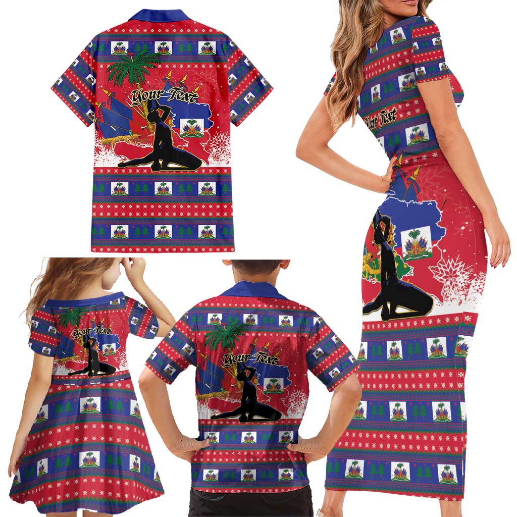 Personalized Ayiti Jwaye Nwel Family Matching Short Sleeve Bodycon Dress and Hawaiian Shirt Haiti Merry Christmas - Wonder Print Shop