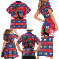 Personalized Ayiti Jwaye Nwel Family Matching Short Sleeve Bodycon Dress and Hawaiian Shirt Haiti Merry Christmas - Wonder Print Shop