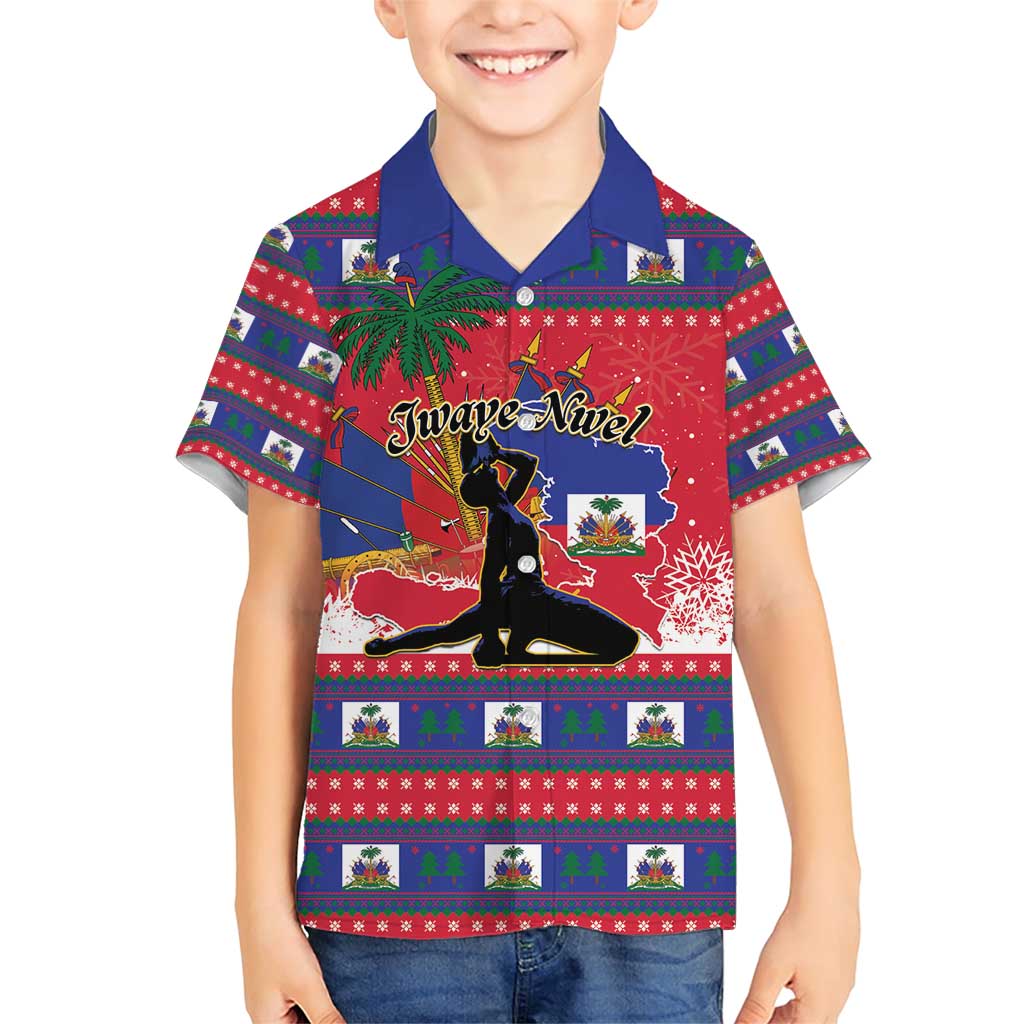 Personalized Ayiti Jwaye Nwel Family Matching Short Sleeve Bodycon Dress and Hawaiian Shirt Haiti Merry Christmas - Wonder Print Shop