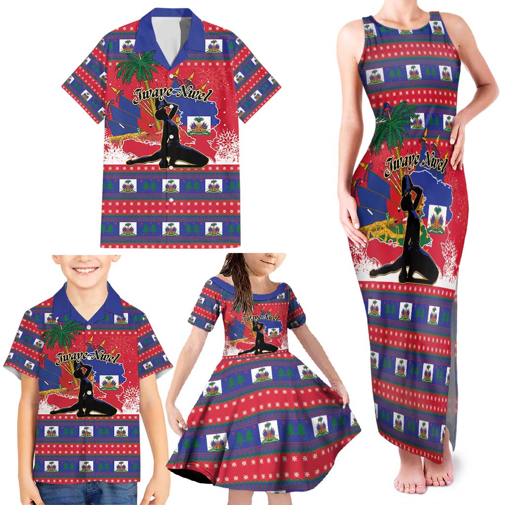 Personalized Ayiti Jwaye Nwel Family Matching Tank Maxi Dress and Hawaiian Shirt Haiti Merry Christmas - Wonder Print Shop