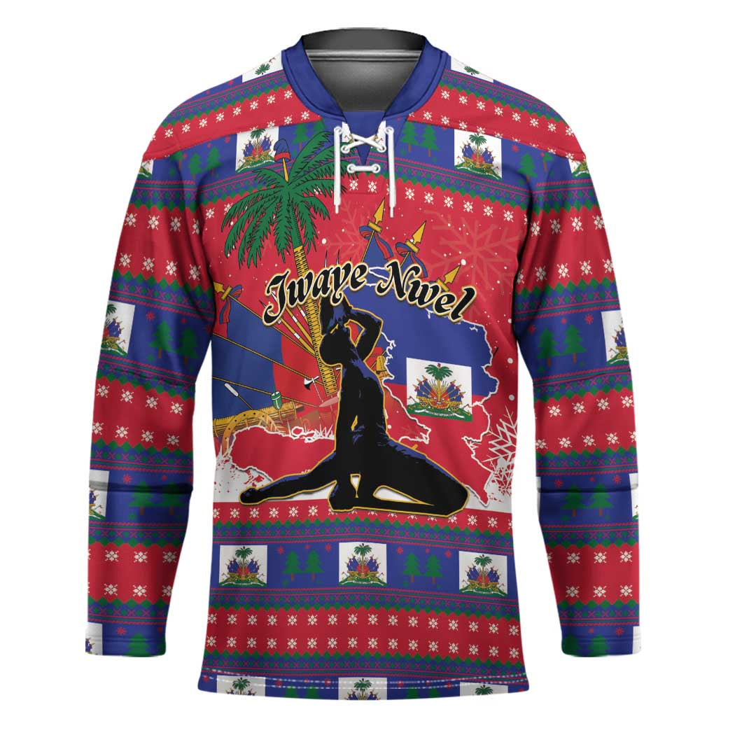 Personalized Ayiti Jwaye Nwel Hockey Jersey Haiti Merry Christmas - Wonder Print Shop