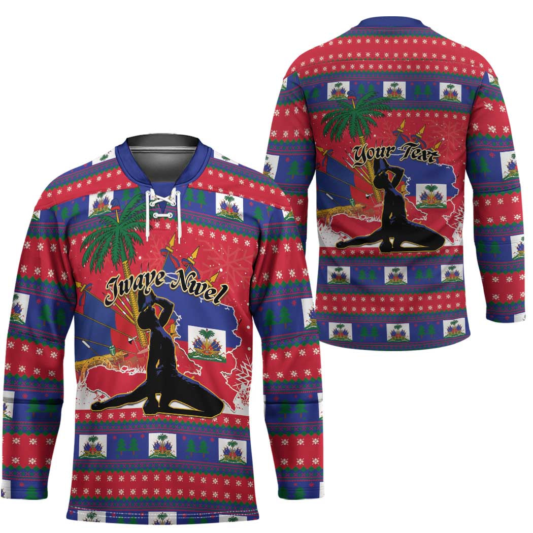 Personalized Ayiti Jwaye Nwel Hockey Jersey Haiti Merry Christmas - Wonder Print Shop