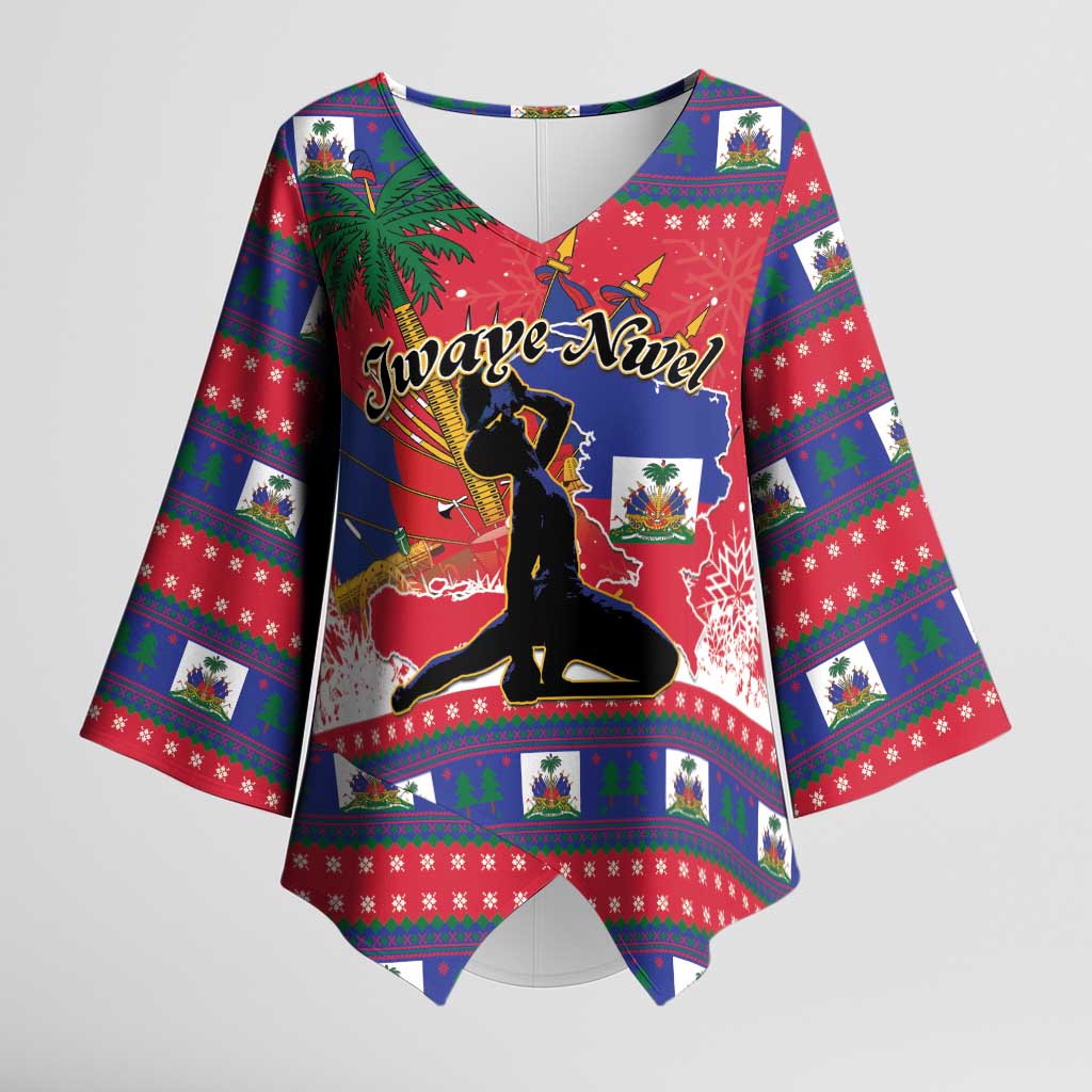 Personalized Ayiti Jwaye Nwel Kimono Sleeve Blouse Haiti Merry Christmas - Wonder Print Shop