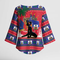 Personalized Ayiti Jwaye Nwel Kimono Sleeve Blouse Haiti Merry Christmas - Wonder Print Shop