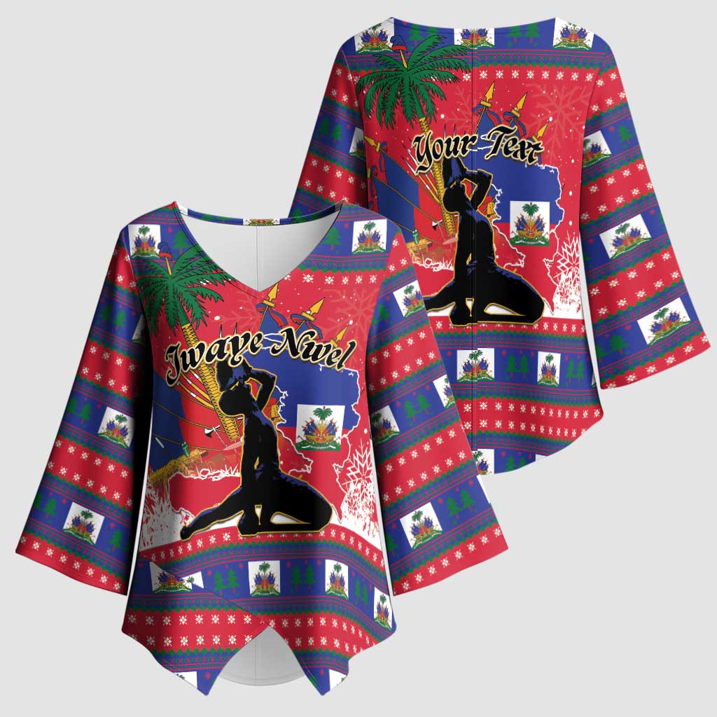 Personalized Ayiti Jwaye Nwel Kimono Sleeve Blouse Haiti Merry Christmas - Wonder Print Shop