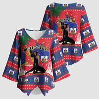 Personalized Ayiti Jwaye Nwel Kimono Sleeve Blouse Haiti Merry Christmas - Wonder Print Shop