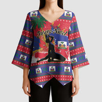 Personalized Ayiti Jwaye Nwel Kimono Sleeve Blouse Haiti Merry Christmas - Wonder Print Shop