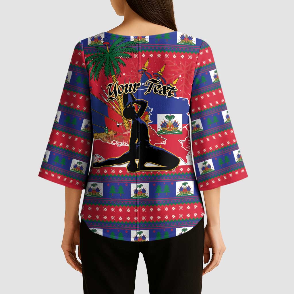 Personalized Ayiti Jwaye Nwel Kimono Sleeve Blouse Haiti Merry Christmas - Wonder Print Shop