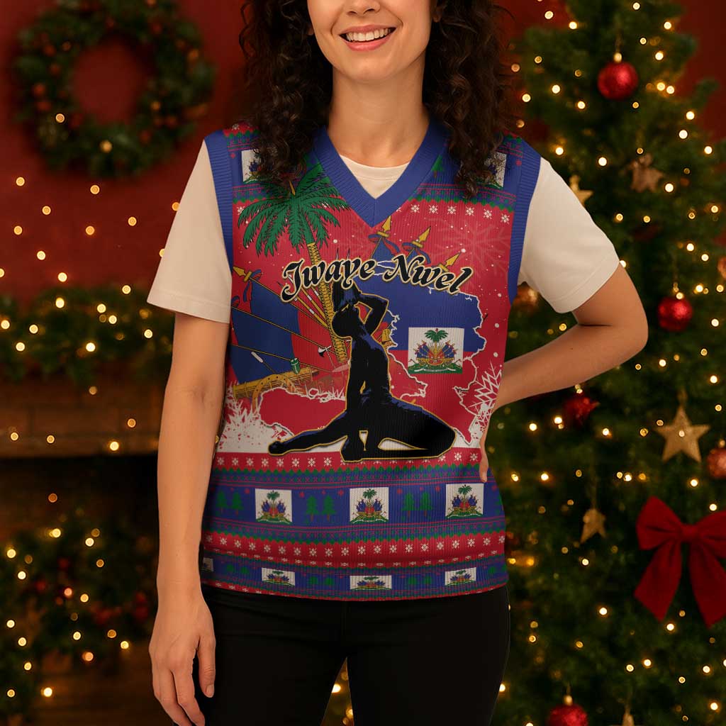 Ayiti Jwaye Nwel Christmas Knitted V-Neck Vest Haiti Merry Christmas - Wonder Print Shop