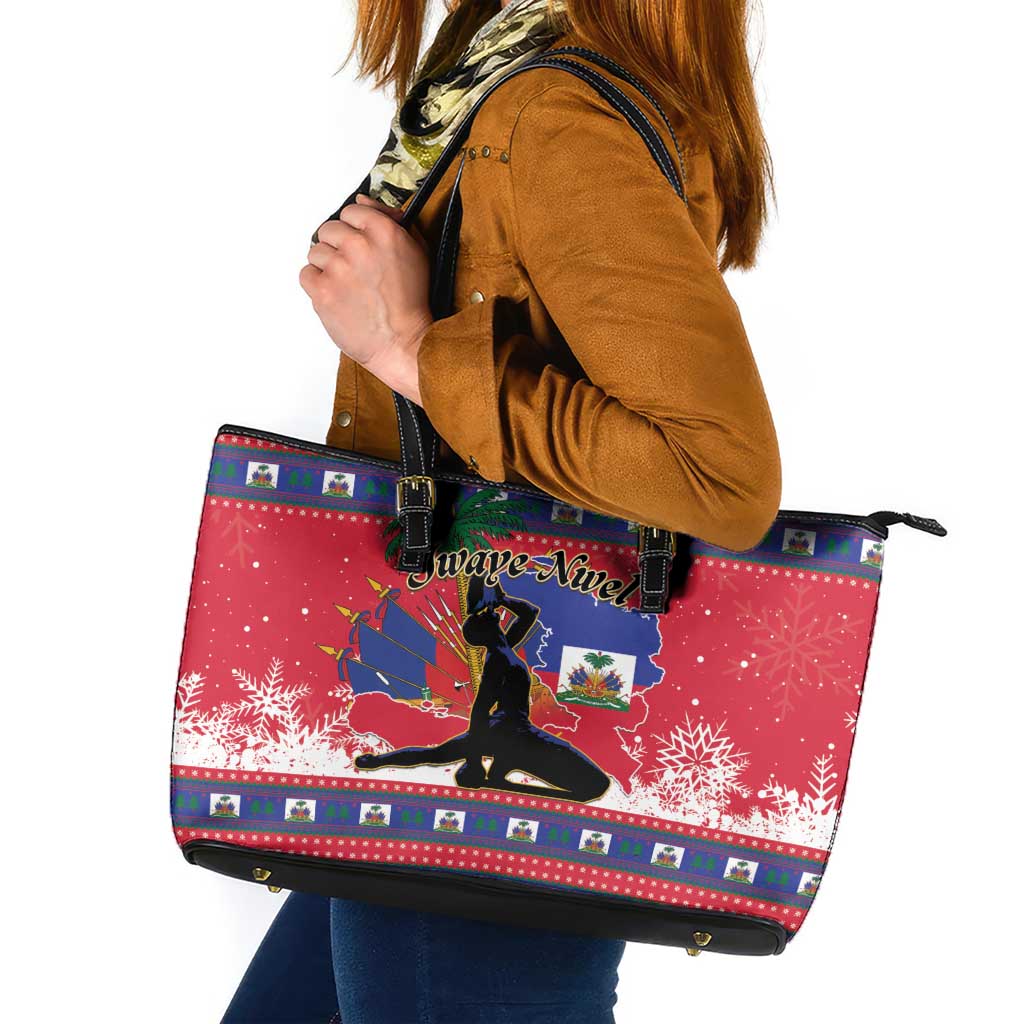 Ayiti Jwaye Nwel Leather Tote Bag Haiti Merry Christmas - Wonder Print Shop