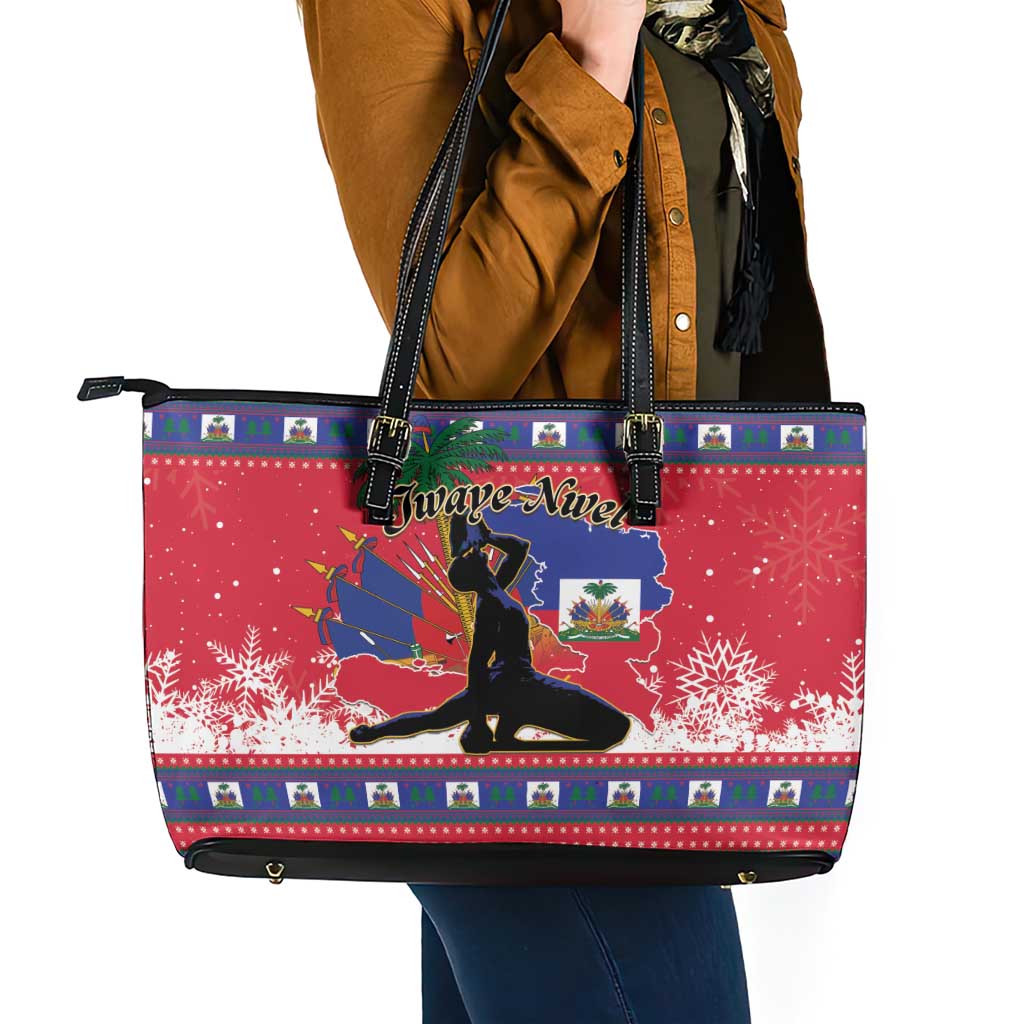 Ayiti Jwaye Nwel Leather Tote Bag Haiti Merry Christmas - Wonder Print Shop