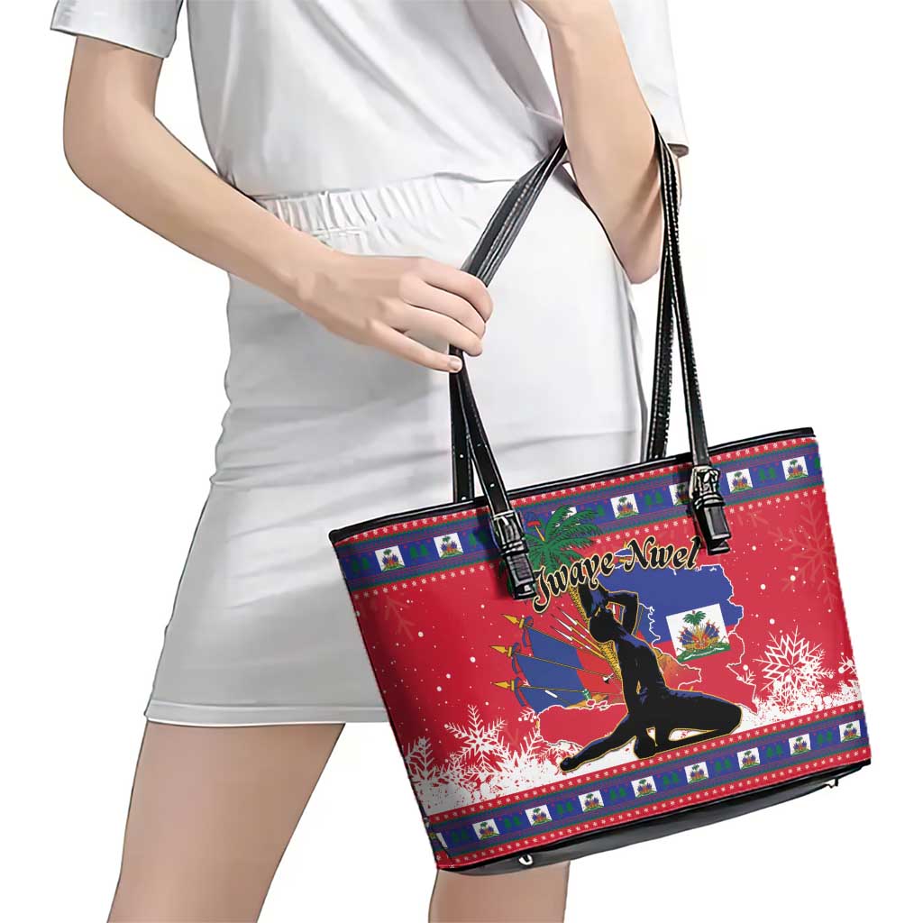 Ayiti Jwaye Nwel Leather Tote Bag Haiti Merry Christmas - Wonder Print Shop