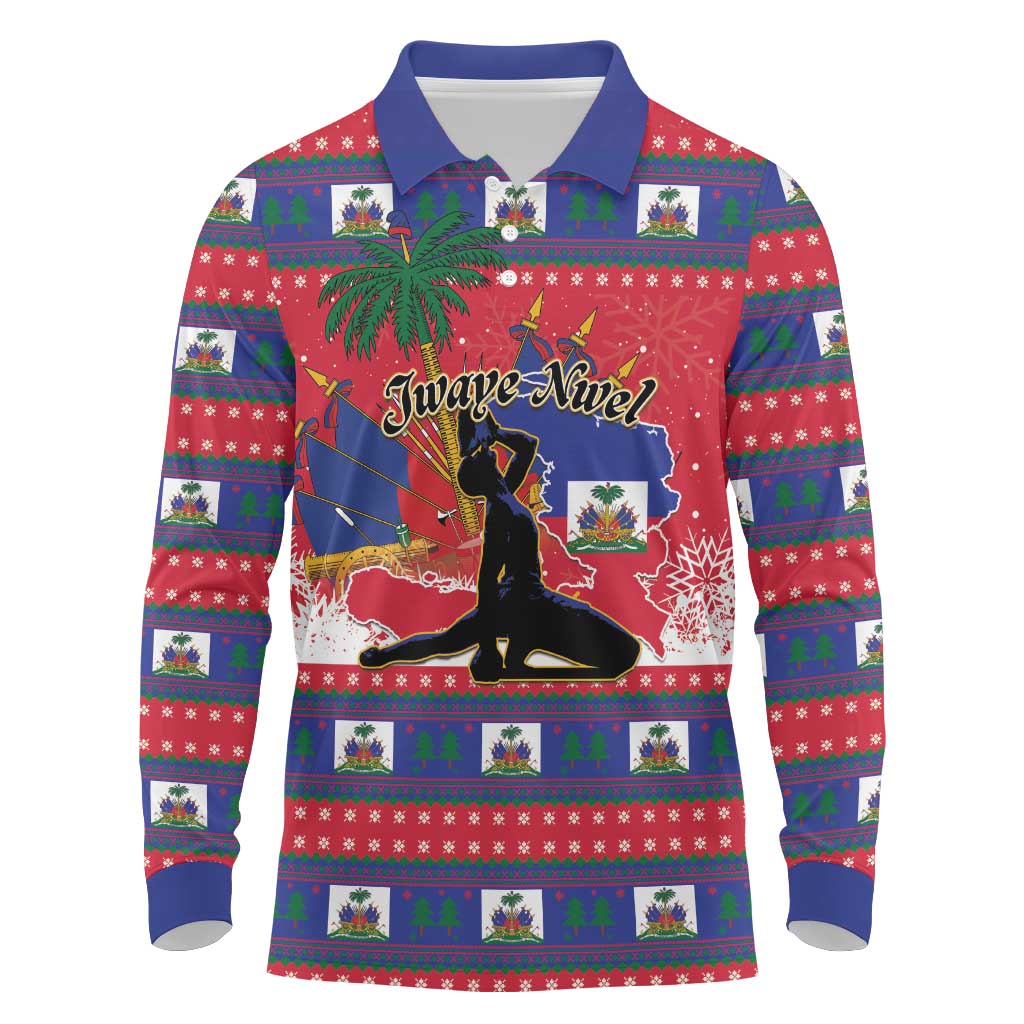 Personalized Ayiti Jwaye Nwel Long Sleeve Polo Shirt Haiti Merry Christmas - Wonder Print Shop