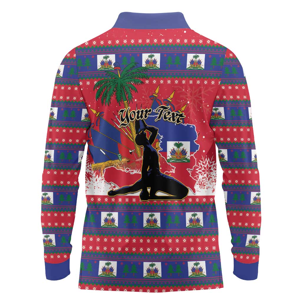 Personalized Ayiti Jwaye Nwel Long Sleeve Polo Shirt Haiti Merry Christmas - Wonder Print Shop