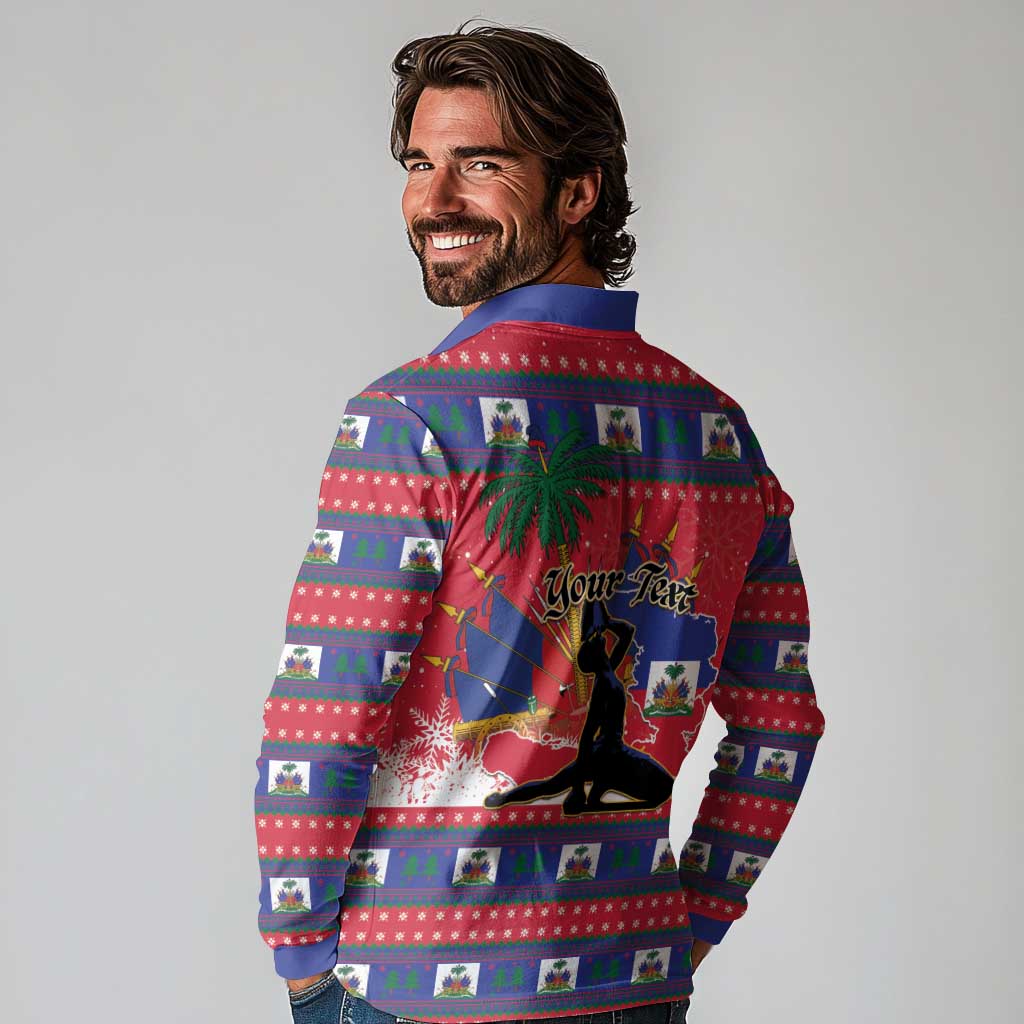 Personalized Ayiti Jwaye Nwel Long Sleeve Polo Shirt Haiti Merry Christmas - Wonder Print Shop