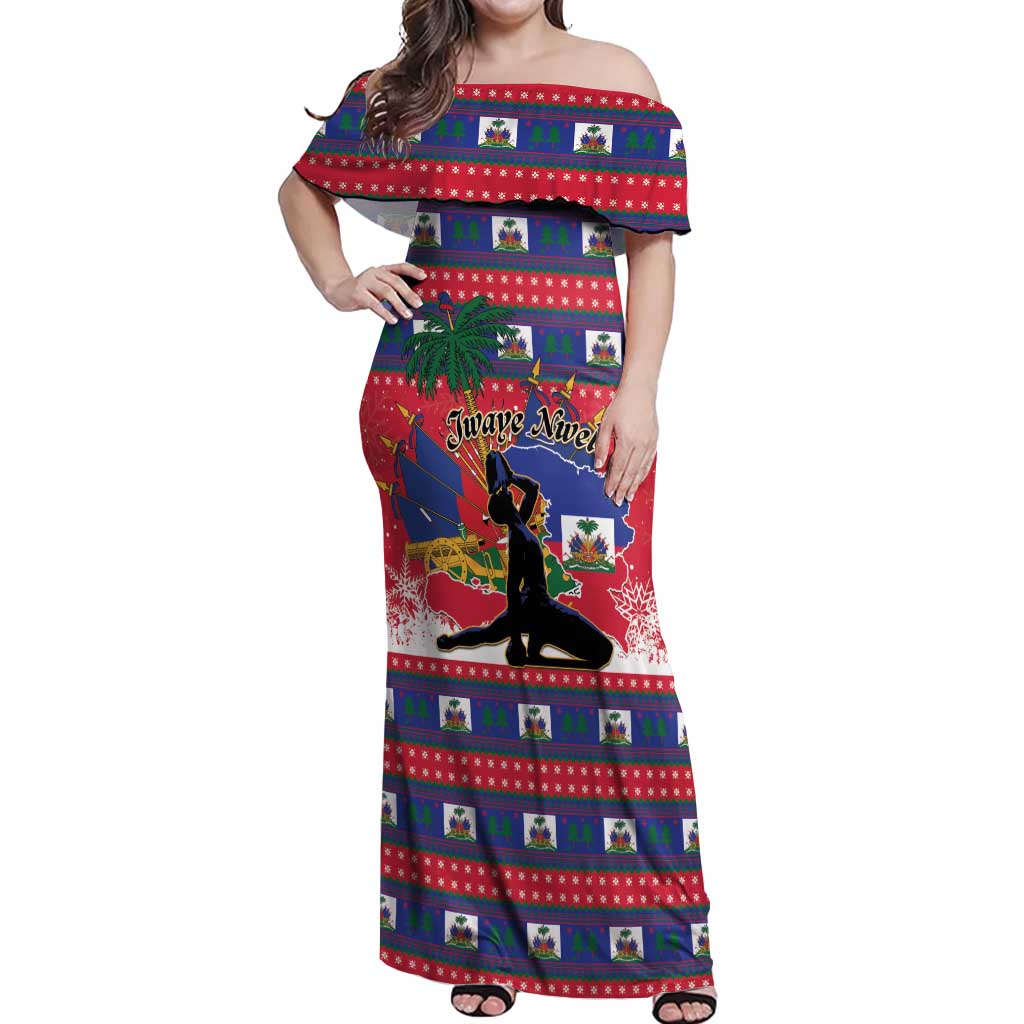 Personalized Ayiti Jwaye Nwel Off Shoulder Maxi Dress Haiti Merry Christmas - Wonder Print Shop