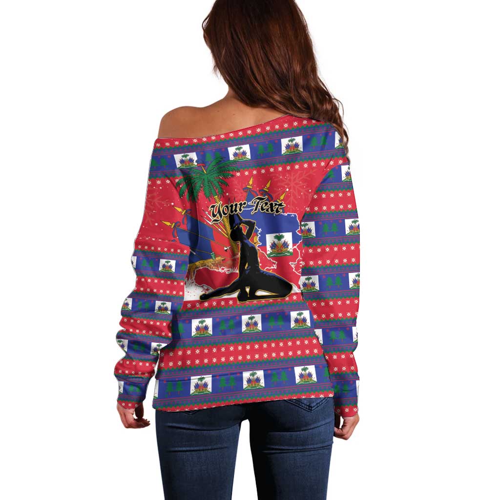 Personalized Ayiti Jwaye Nwel Off Shoulder Sweater Haiti Merry Christmas - Wonder Print Shop