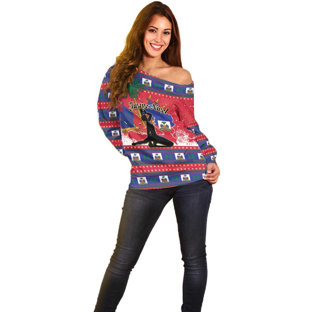Personalized Ayiti Jwaye Nwel Off Shoulder Sweater Haiti Merry Christmas - Wonder Print Shop