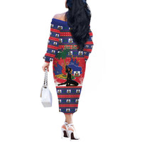 Personalized Ayiti Jwaye Nwel Off The Shoulder Long Sleeve Dress Haiti Merry Christmas - Wonder Print Shop